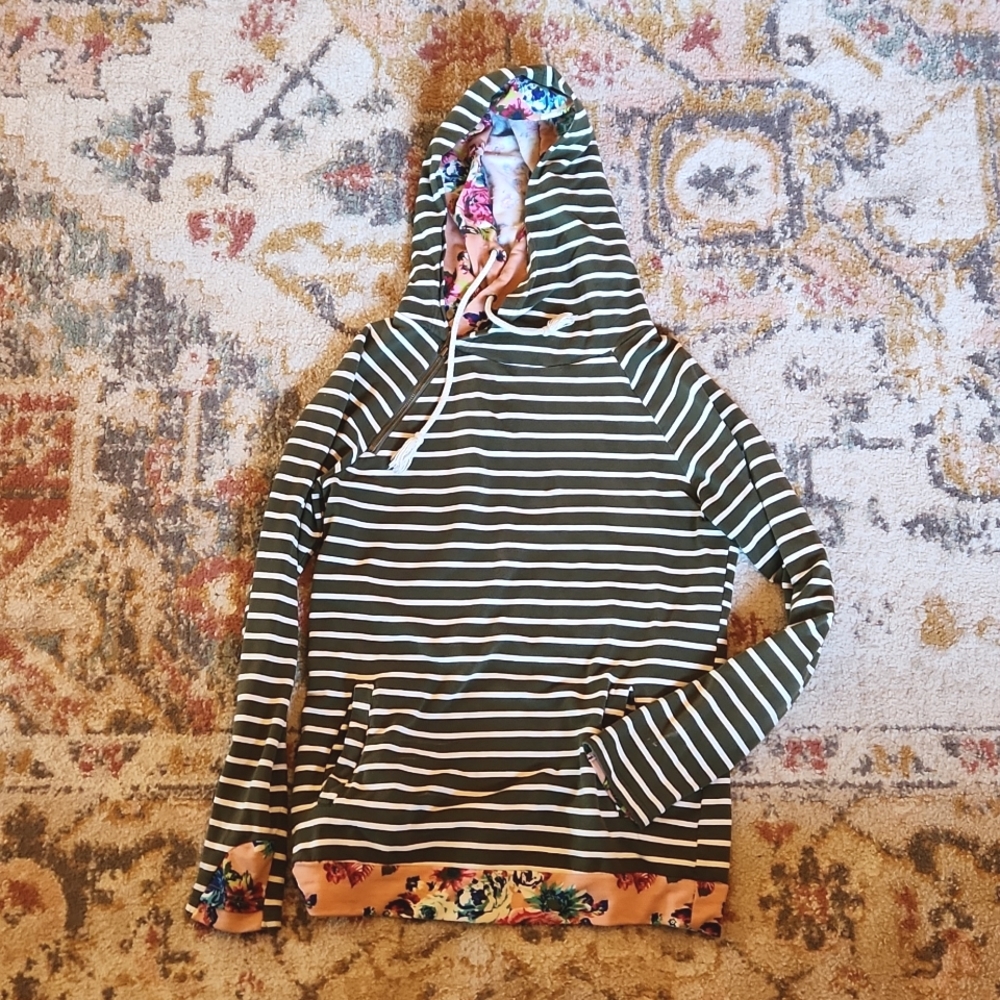 &  - Dark Olive Green Hooded Sweatshirt - Size S